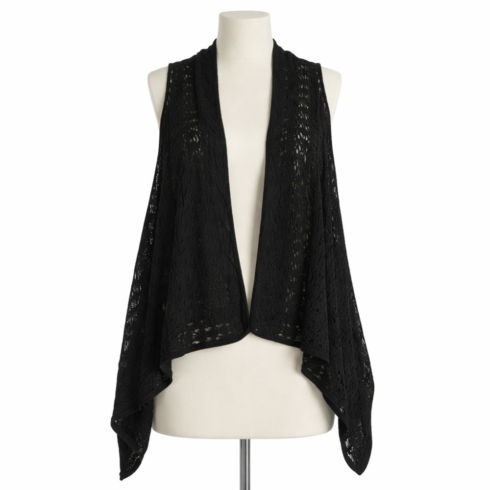 T/O Sweater Womens Medium Black Open Knit Waterfall Whimsigoth Dark Fairy Grunge